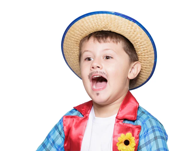 Boy  wearing straw hat posing — Stock Photo, Image