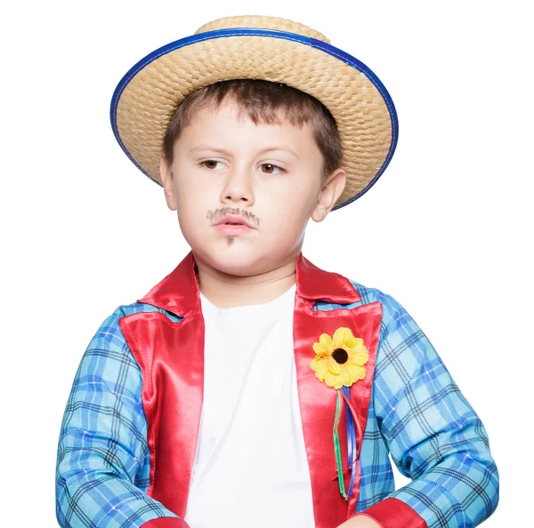 Menino vestindo chapéu de palha posando — Fotografia de Stock