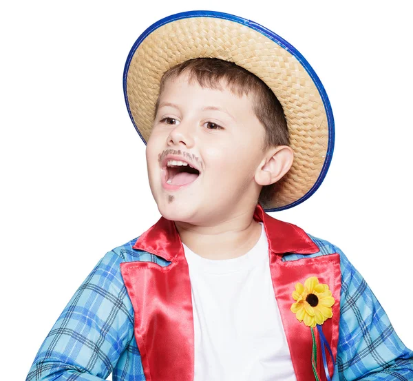 Niño con sombrero de paja posando —  Fotos de Stock