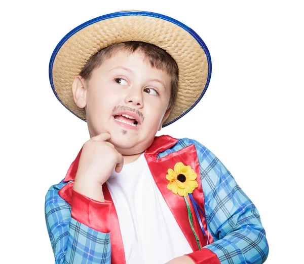 Hasır şapka poz giyen çocuk — Stok fotoğraf