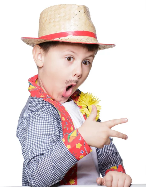 Boy  wearing straw hat posing — Stock Photo, Image