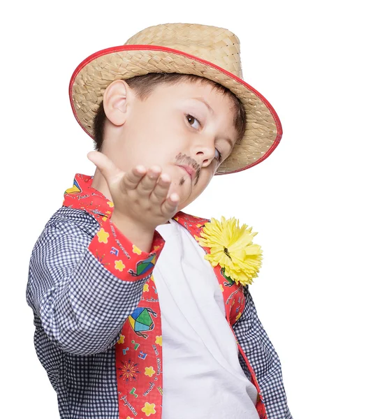 Junge mit Strohhut posiert — Stockfoto