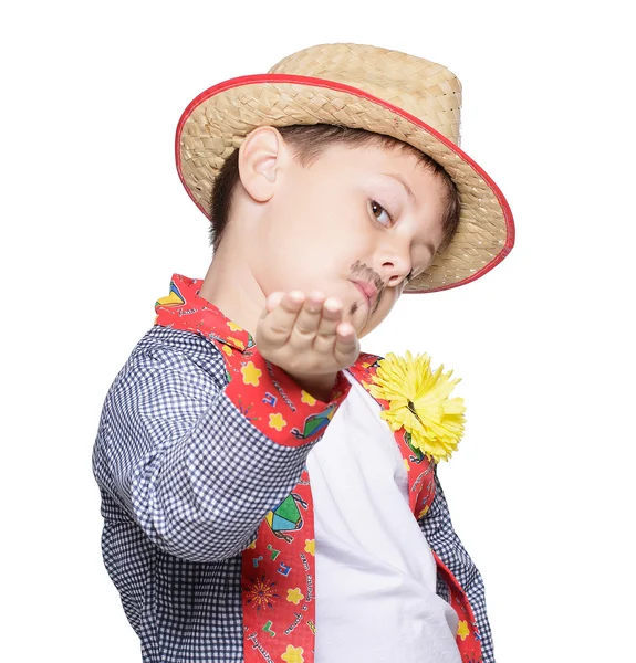 Boy  wearing straw hat posing — Stock Photo, Image