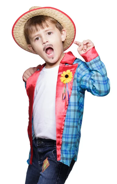 Boy  wearing straw hat posing — Stock Photo, Image