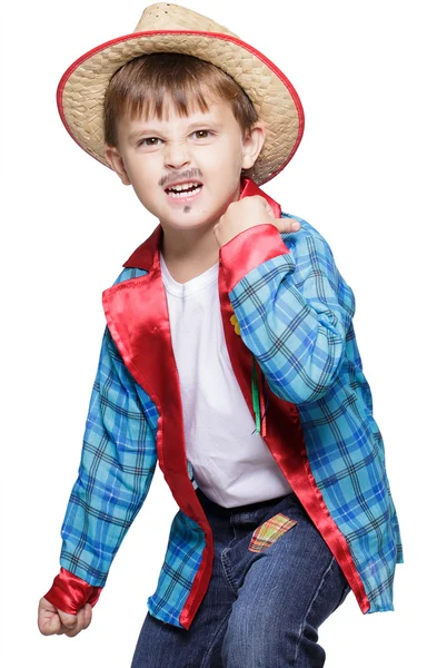 Boy  wearing straw hat posing — Stock Photo, Image