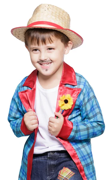 Junge mit Strohhut posiert — Stockfoto