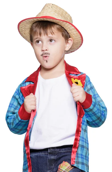 Garçon portant chapeau de paille posant — Photo