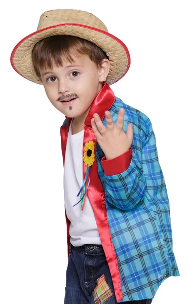 Hasır şapka poz giyen çocuk — Stok fotoğraf