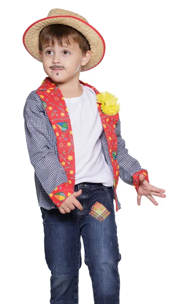Niño con sombrero de paja posando —  Fotos de Stock