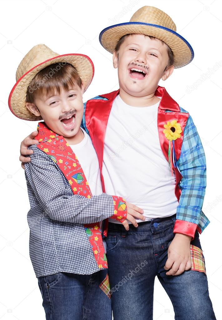 boys  wearing straw hats posing