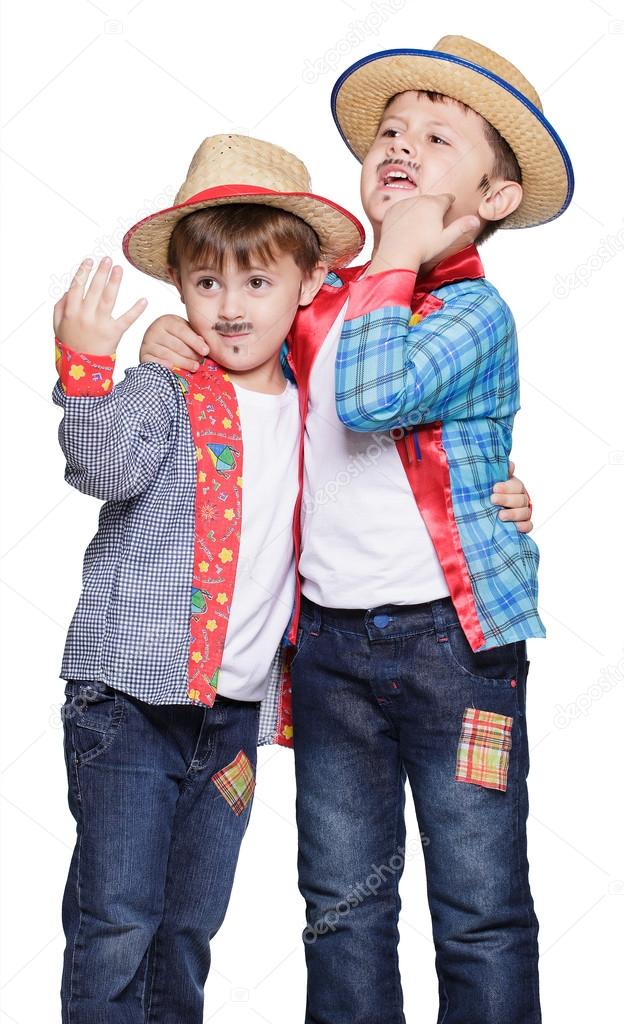 boys  wearing straw hats posing