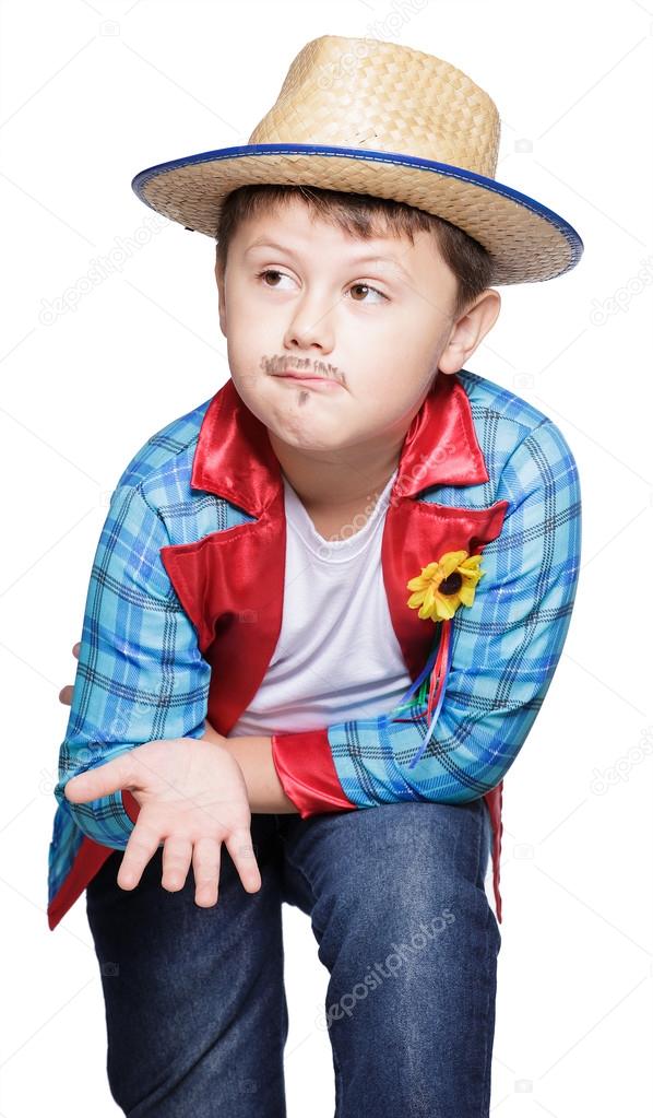 boy  wearing straw hat posing