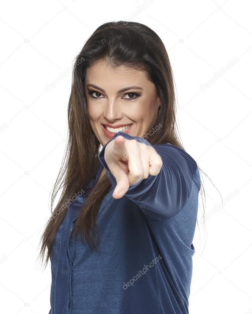 Business woman pointing with finger