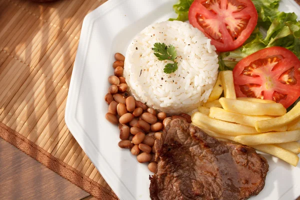 Meat, rice and beans — Stock Photo, Image