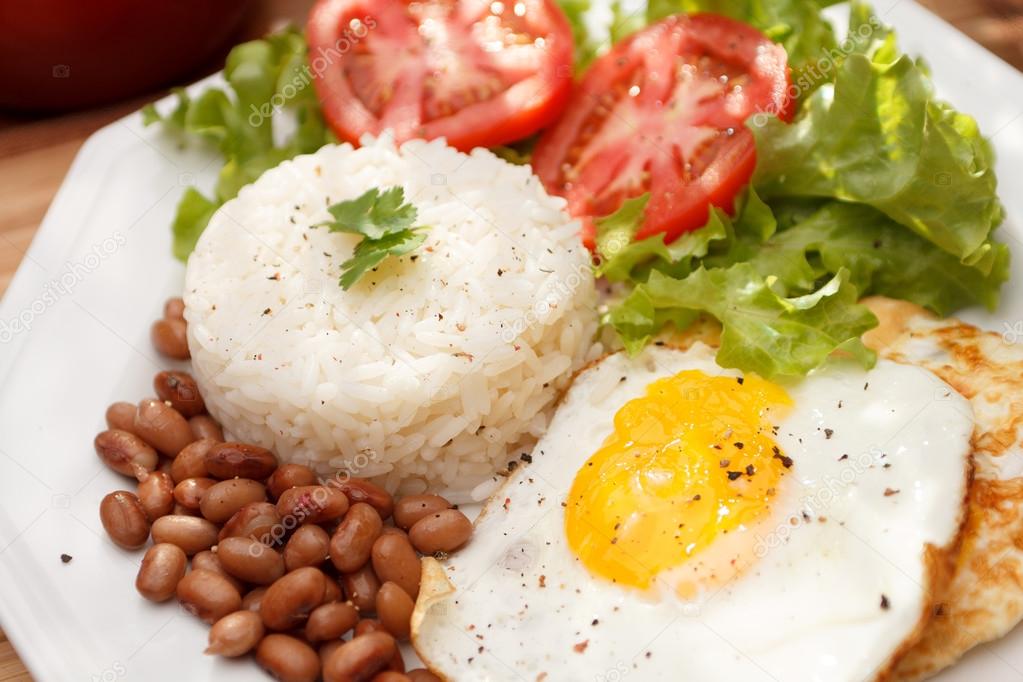 rice, beans and egg