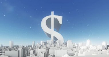 4 k dolar sembol ve soyut kentsel, 3B sanal geometrik şehir binaları, web teknoloji.