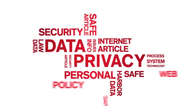 4k dati animati privacy Tag Word Cloud, Text Design big data Ciclo di animazione. — Video Stock