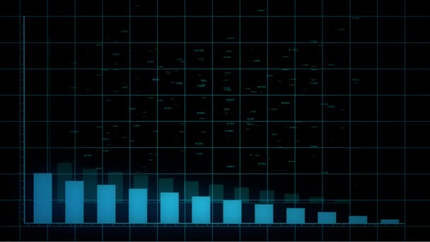 Gráfico 4k HUD, Gráfico de barras caer con flecha, Tendencia digital de negocios. — Vídeos de Stock