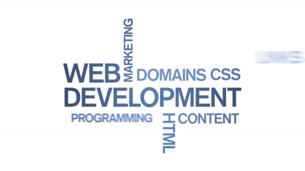 4k Web Development Animado Tag Word Cloud, Tipografia de animação de design de texto. — Vídeo de Stock