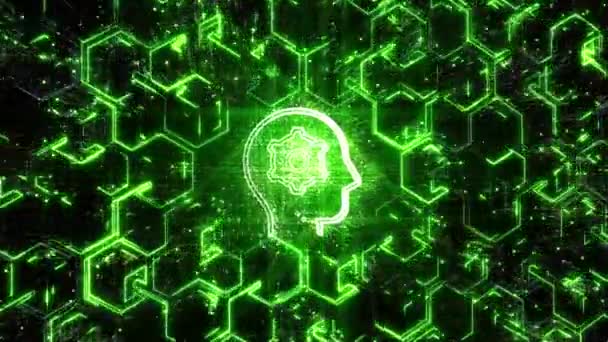 4k Brain AI Artificial Intelligence circuit,Matrix binary computer code text. — Stock Video