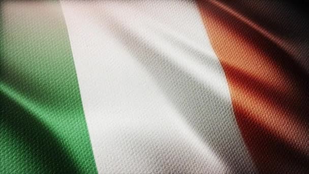 4k Ireland National flag wrinkles wind in Irish seamless loop background. — Stock Video