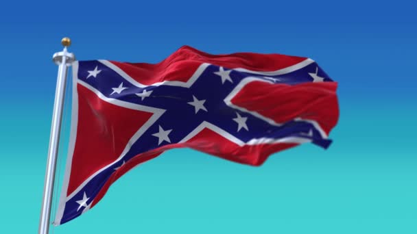 4k Флаг Конфедерации морщит ветер на фоне бесшовного цикла битвы. — стоковое видео