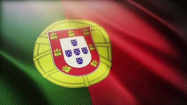 4k Portugal National flag wrinkles wind in Portuguese seamless loop background. — 비디오