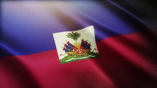 4k Haití La bandera nacional arruga el viento en el fondo del bucle sin costuras haitiano. — Vídeo de stock