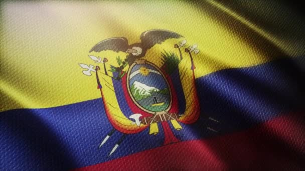 4k Ecuador La bandera nacional arruga el viento en el fondo del bucle sin costuras ecuatoriano. — Vídeo de stock