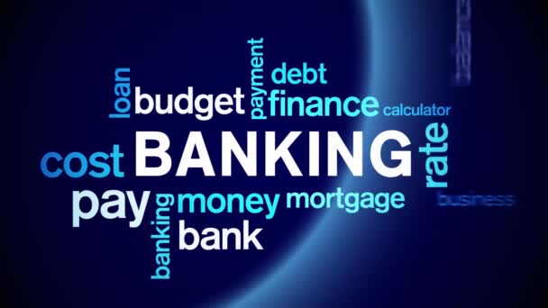 4k Banking Animierter Tag Word Cloud, Text Design Animation Typografie Schleife. — Stockvideo