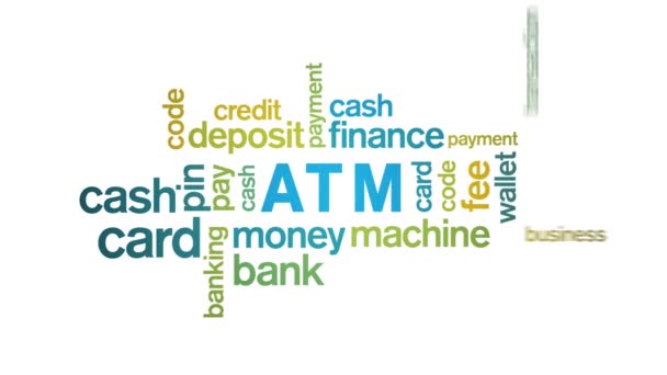 4k ATM Animated Tag Word Cloud, Σχεδιασμός κειμένου Animation τυπογραφία αδιάλειπτη βρόχο. — Αρχείο Βίντεο