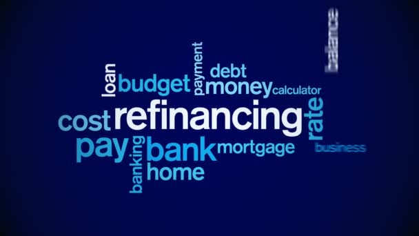 Refinanciación 4k Animated Tag Nube de palabras, Animación de diseño de texto. — Vídeo de stock