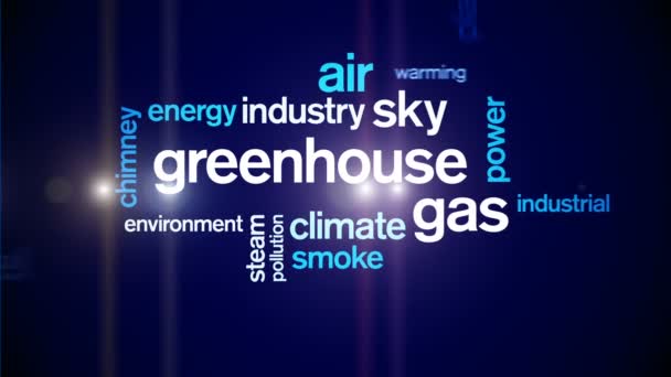4k Greenhouse Gás Animado Tag Word Cloud, Tipografia de animação de design de texto. — Vídeo de Stock