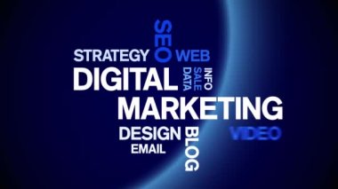 Dijital Pazarlama Animasyon Kelime Bulutu, Metin Tasarım Animasyonsuz Döngü.