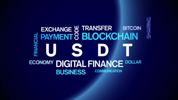 4k USDT Animated Tag Word Cloud, Tether Text Kinetic Typography seamless loop. — Stock video