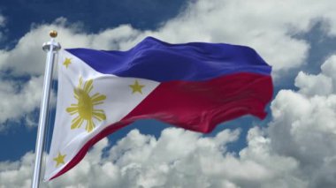 Filipinler 'in 4k' lik bayrağı rüzgarda sallanıyor, zaman geçiyor, bulutlar geri çekiliyor.