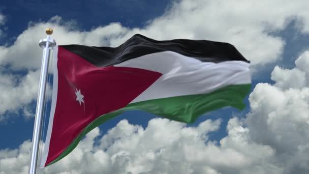 4k Looping Flagge von Jordanien weht im Wind, Zeitraffer rollende Wolken Hintergrund. — Stockvideo