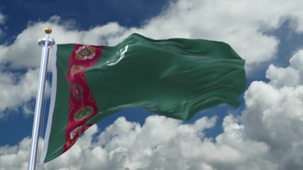 4k looping flag of Turkmenistan waving in wind,timelapse rolling clouds backgro — Stock Video