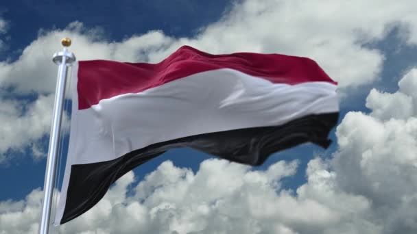 4k looping flag of Yemen waving in wind,timelapse rolling clouds background. — Stock Video