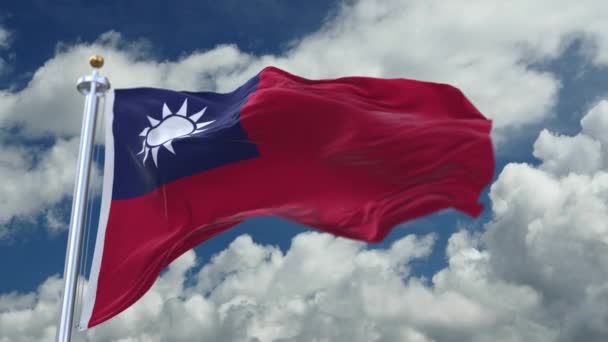 Bandeira de loop 4k da República da China acenando no vento, nuvens de rolamento timelapse ba — Vídeo de Stock