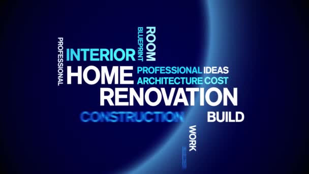 4k Home Renovace Animované Tag Word Cloud, Text Design Animace bezešvé smyčky. — Stock video