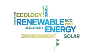 4k Yenilenebilir Enerji Canlandırılmış Etiket Kelime Bulutu, Metin Tasarımlı Kusursuz Döngü