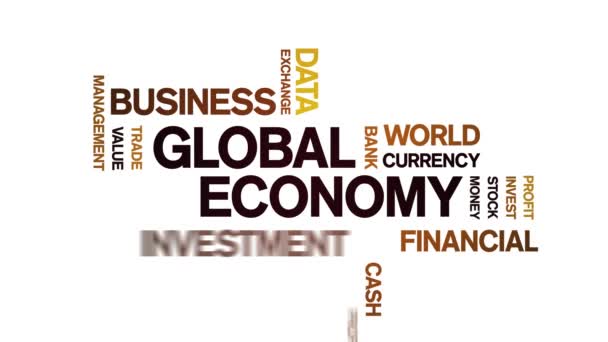 4k Global Economy Animerad Tag Word Cloud, Text Design Animation sömlös loop. — Stockvideo