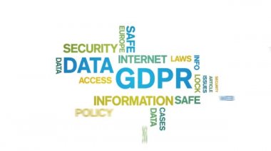 4k Veri GDPR Animasyon Kelime Bulutu, Metin Tasarımı Büyük Veri Canlandırma Döngüsü.