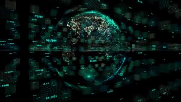 4k Business Digital Data Globus, wissenschaftliches Datennetzwerk rund um den Planeten Erde — Stockvideo