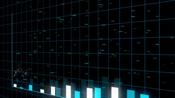 Gráfico de 4k HUD y estadísticas de barras, visualización de datos del negocio bursátil. — Vídeos de Stock