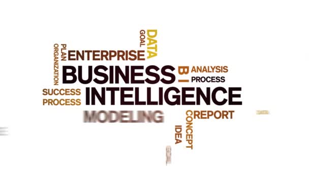 4k Business Intelligence Animowany Tag Word Cloud, Animacja tekstu płynna pętla. — Wideo stockowe