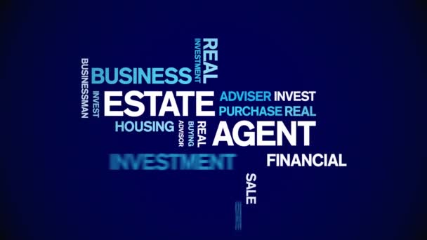 4k Estate Agent Animado Tag Word Cloud, loop sem costura de animação de design de texto. — Vídeo de Stock