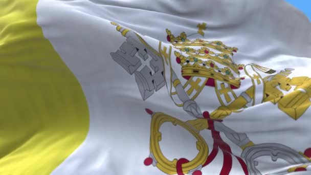 4k Vaticano Bandiera nazionale rughe loop vento senza soluzione di continuità in sfondo cielo blu. — Video Stock