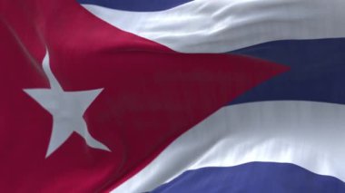 4k Küba Ulusal bayrak kırışıklıkları mavi gökyüzü arka planında pürüzsüz rüzgar döngüsü.